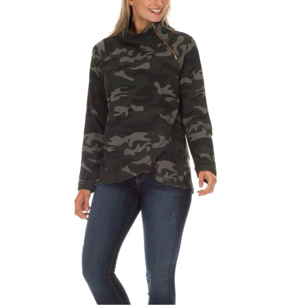 Duffield Lane Lexington Funnel Zipper Neck Camo Print Sweatshirt L